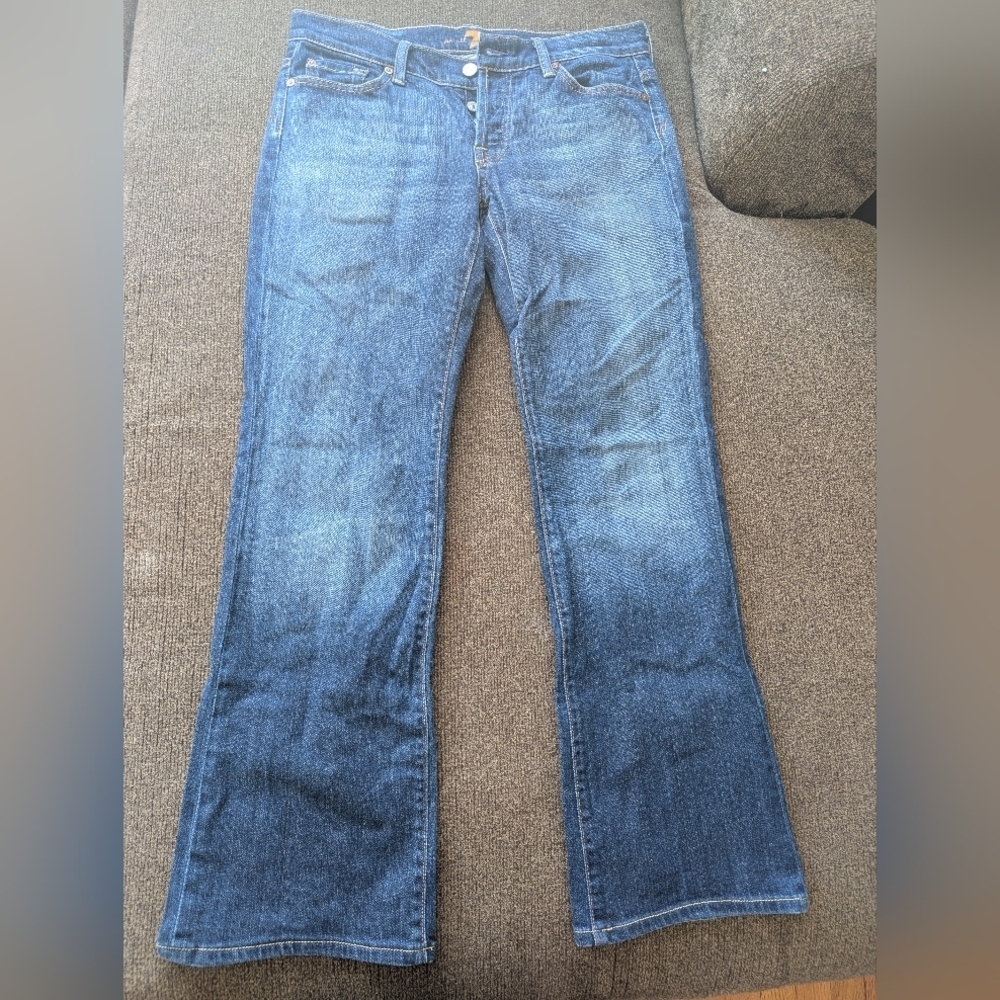 7 For All Mankind Women's Buttonfly Classic Bootcut Jeans, Size 30.  28" Inseam